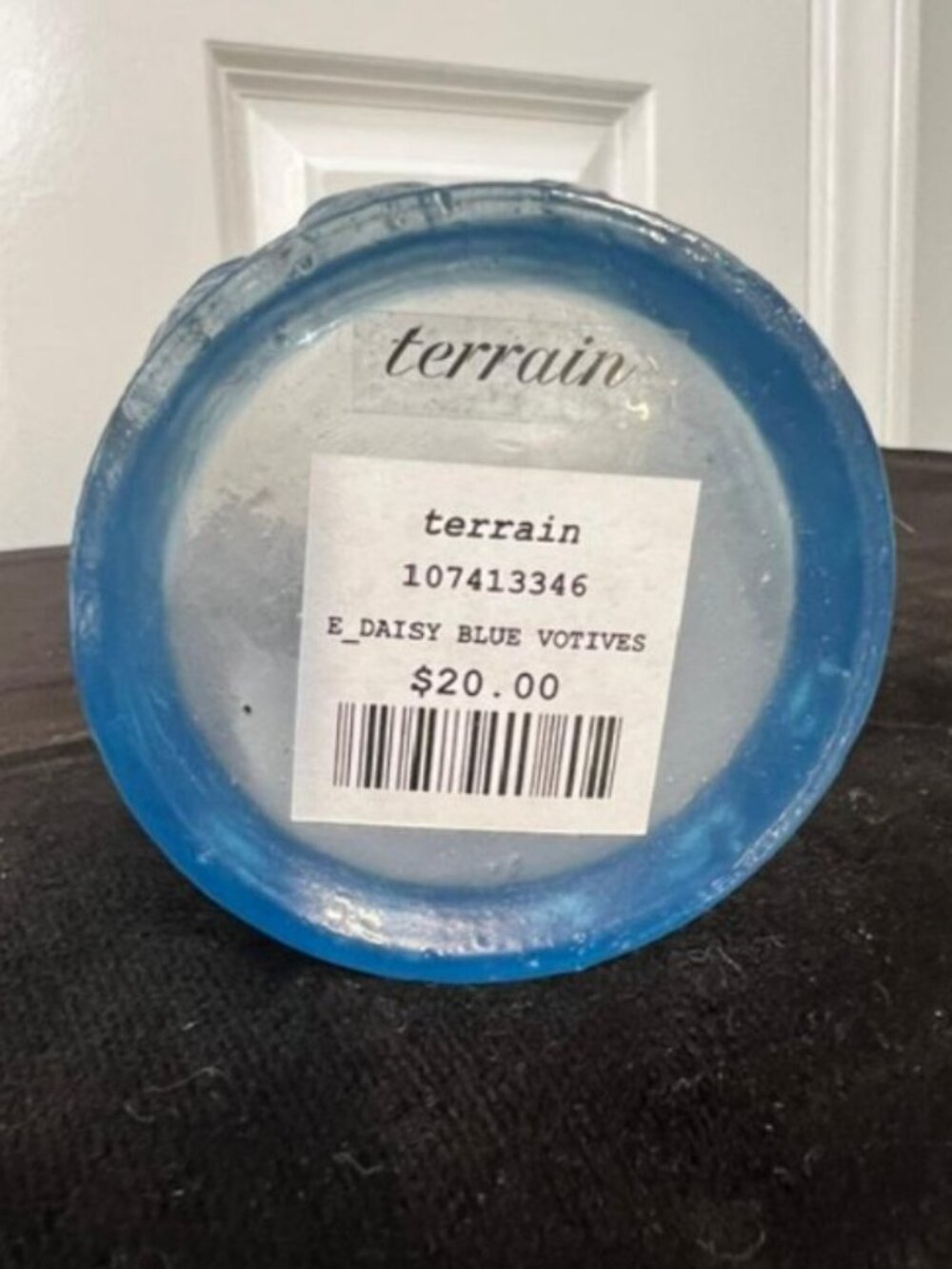 Anthropologie / Terrain Etched Daisy Glass Votives in Ocean Blue, Set of 2 - NWT - Picture 4 of 5
